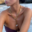 Dual chain gold necklace with two freshwater pearls, adjustable length — Bye Bye Baby