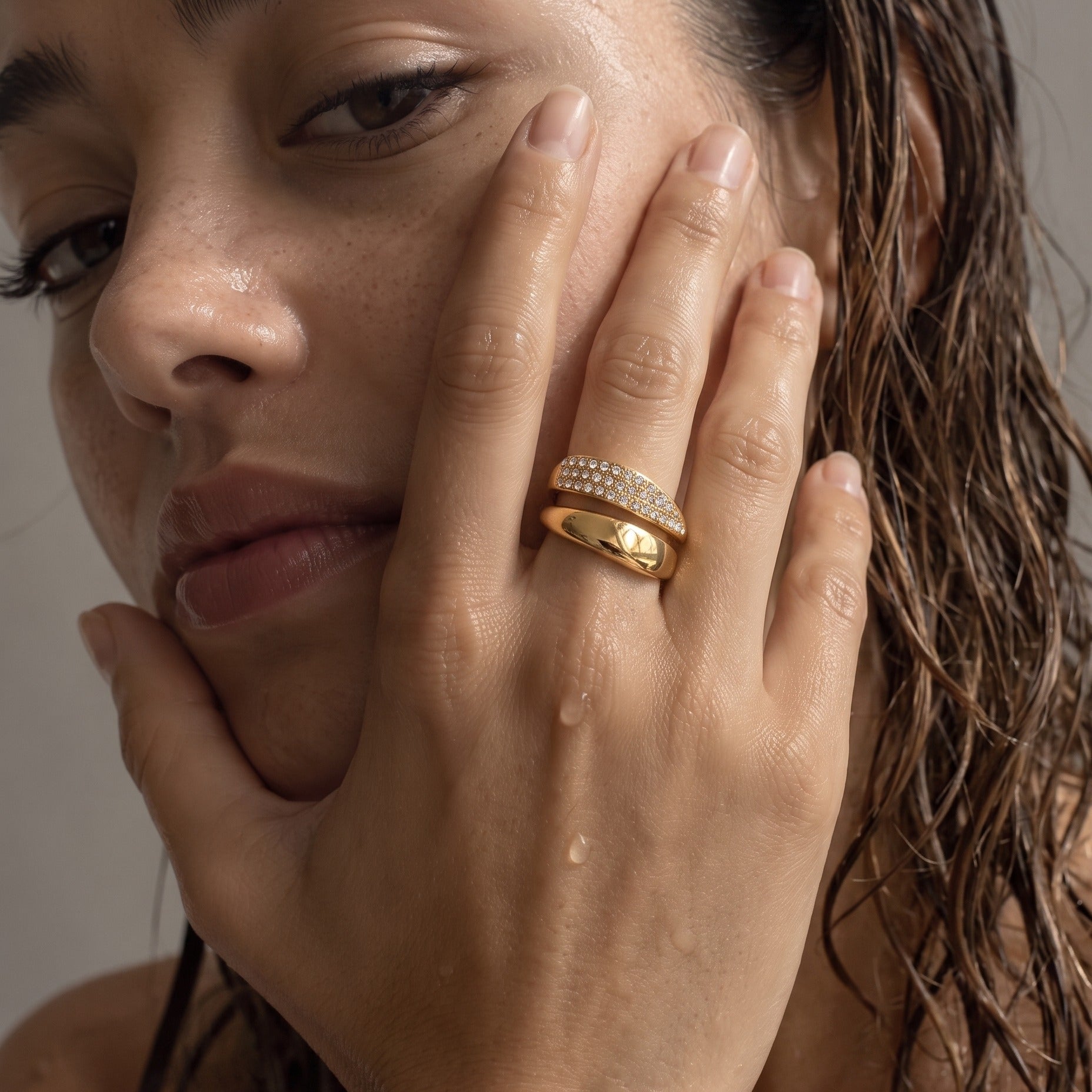 Azalea Gold Wrap Ring with Zirconia Stones