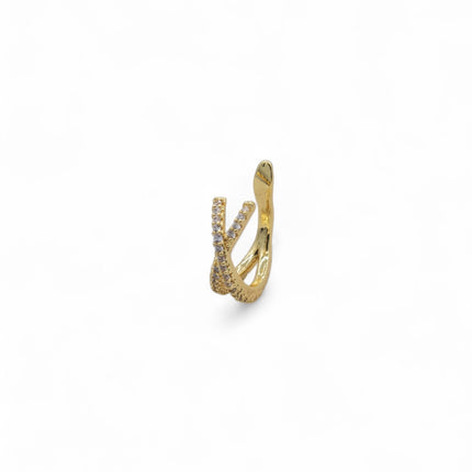 Gold plated double prong crossover zirconia ear cuff, no piercing — Bye Bye Baby