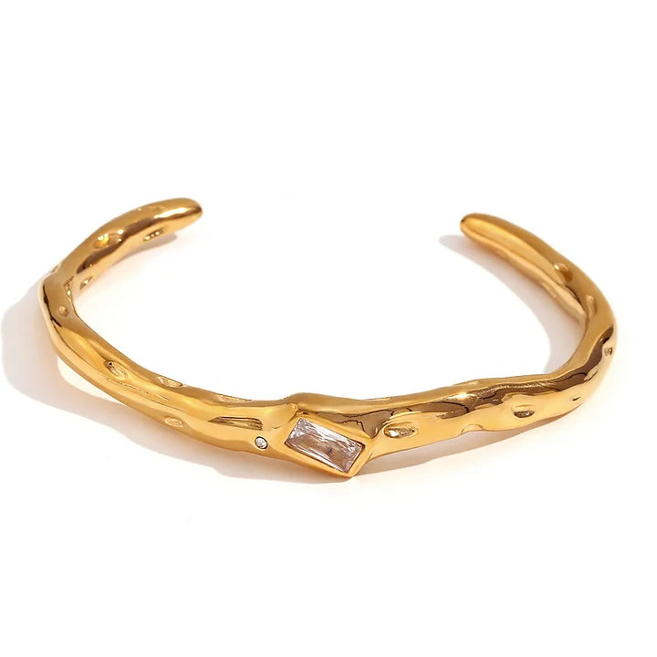 Hammered gold plated open cuff bracelet with zirconia stones — Bye Bye Baby