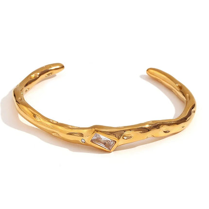 Hammered gold plated open cuff bracelet with zirconia stones — Bye Bye Baby