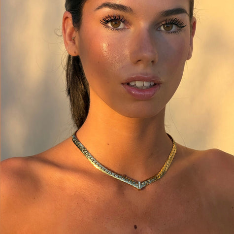 Gold plated sculptural necklace with zirconia stones — Bye Bye Baby