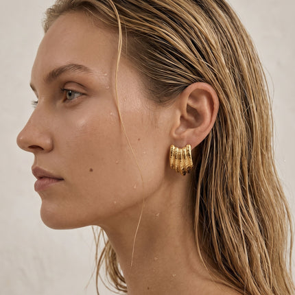 Shell-textured gold plated stud earrings — Bye Bye Baby