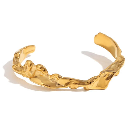 Medium width hammered gold plated open cuff bracelet — Bye Bye Baby