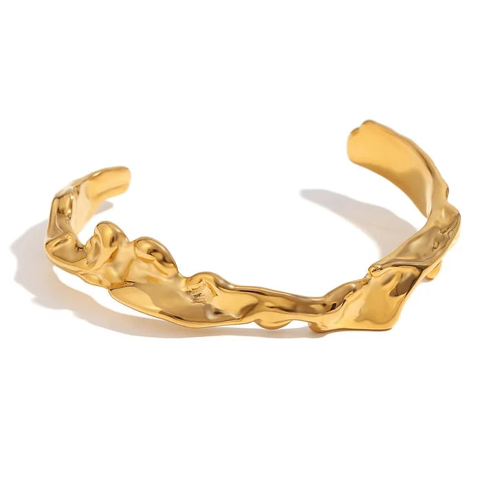 Medium width hammered gold plated open cuff bracelet — Bye Bye Baby
