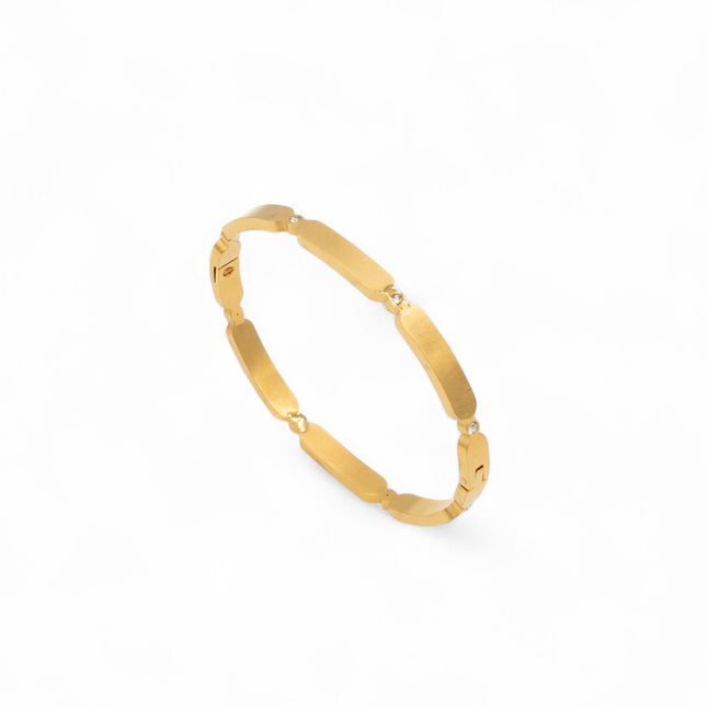 Sculptural gold plated hinged bangle with organic curves and zirconia stones — Bye Bye Baby