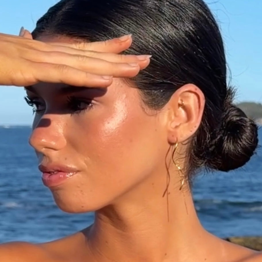 Gold plated spiral threader earrings with drop chain back — Bye Bye Baby