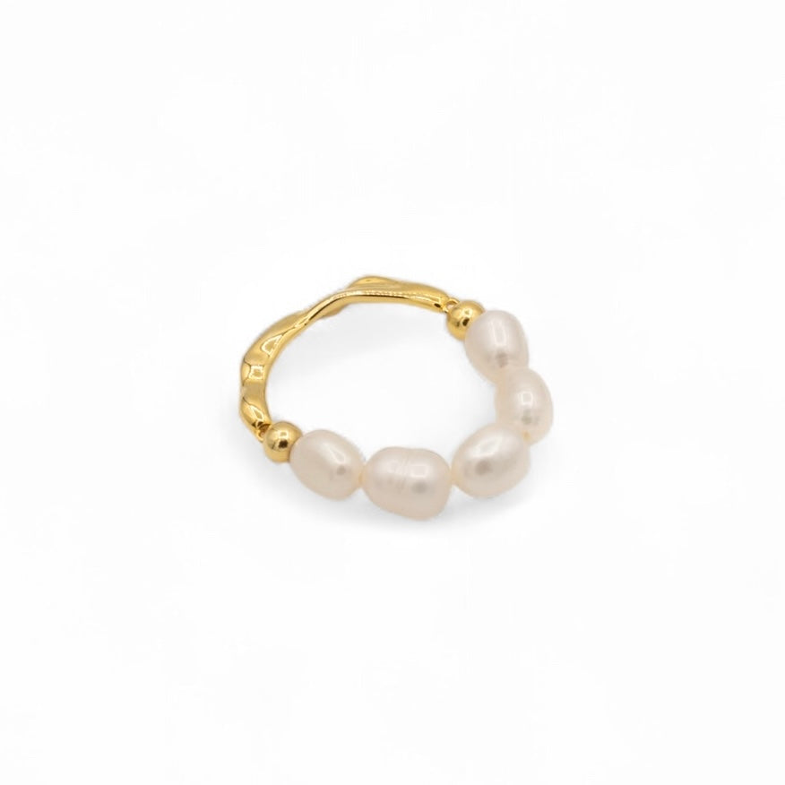 Gold plated ring with texture band and five freshwater pearl crown — Bye Bye Baby
