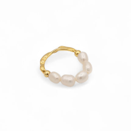 Gold plated ring with texture band and five freshwater pearl crown — Bye Bye Baby
