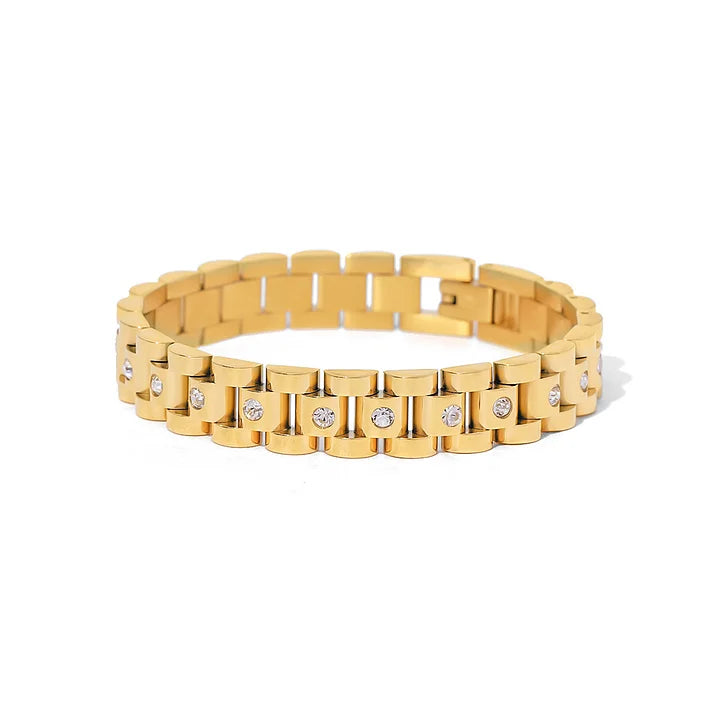 Gold plated flat link bracelet with zirconia stones throughout — Bye Bye Baby