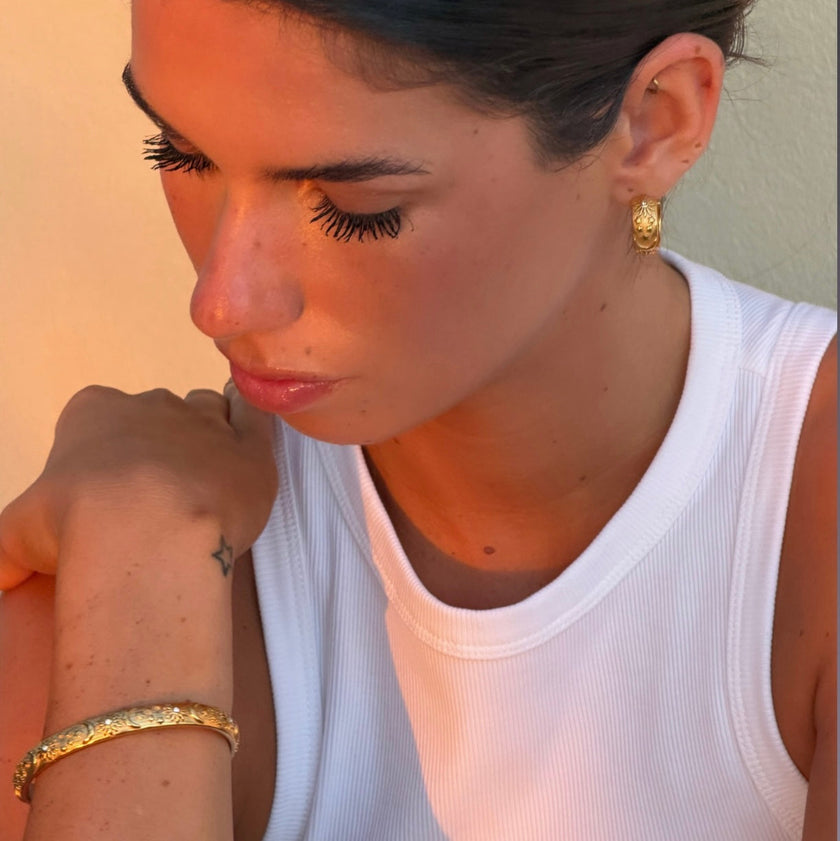 Gold plated celestial hoop earrings with star, moon and zirconia sun — Bye Bye Baby