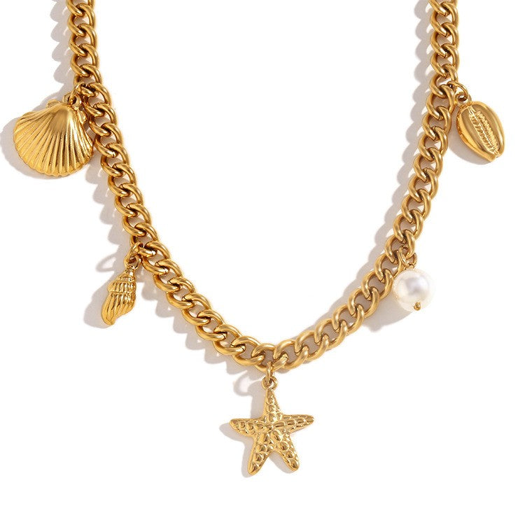 18k gold shell pendant necklace with pearl — Bye Bye Baby
