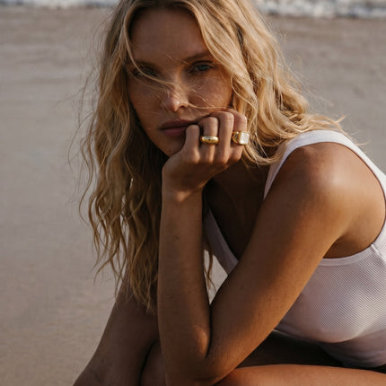 Smooth gold plated sculptural dome band ring — Bye Bye Baby