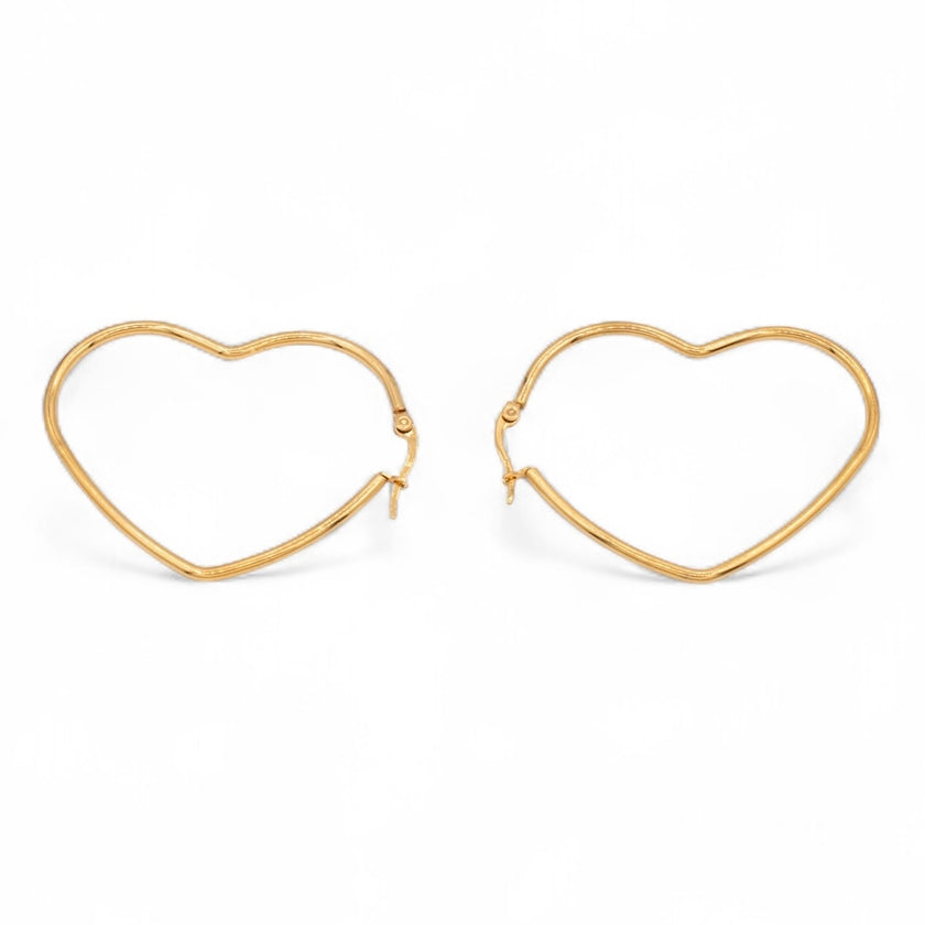 Gold plated heart-shaped hoop earrings with latch back closure, two sizes — Bye Bye Baby