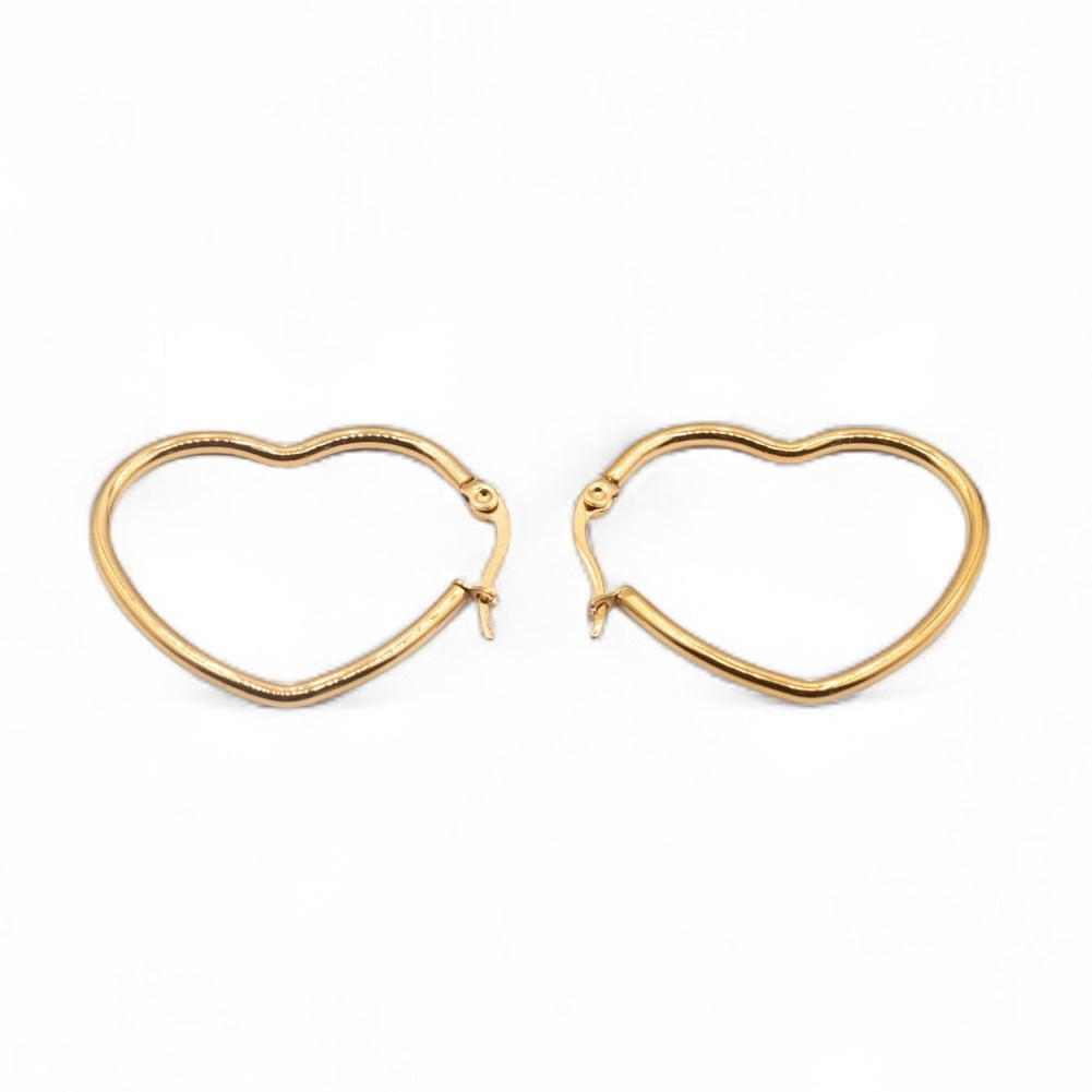 Gold plated heart-shaped hoop earrings with latch back closure, two sizes — Bye Bye Baby