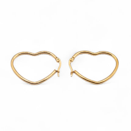 Gold plated heart-shaped hoop earrings with latch back closure, two sizes — Bye Bye Baby