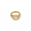Slim gold plated signet ring with round mother-of-pearl face — Bye Bye Baby