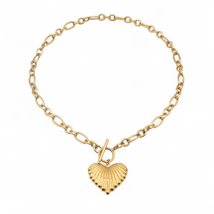 Gold plated shell-textured heart pendant necklace — Bye Bye Baby