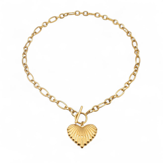 Gold plated shell-textured heart pendant necklace — Bye Bye Baby