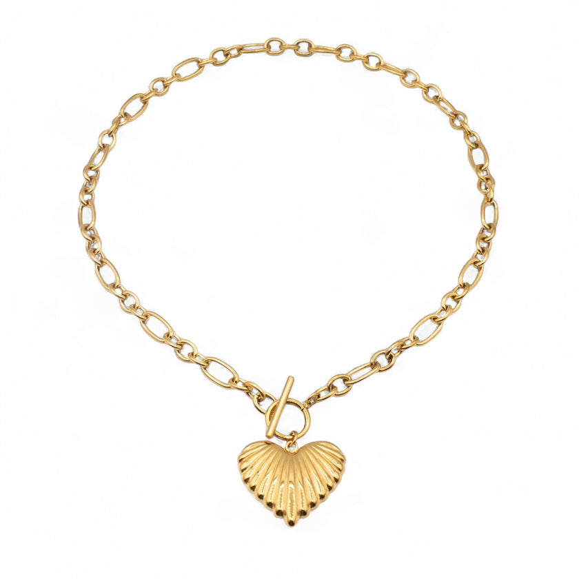 Gold plated shell-textured heart pendant necklace — Bye Bye Baby