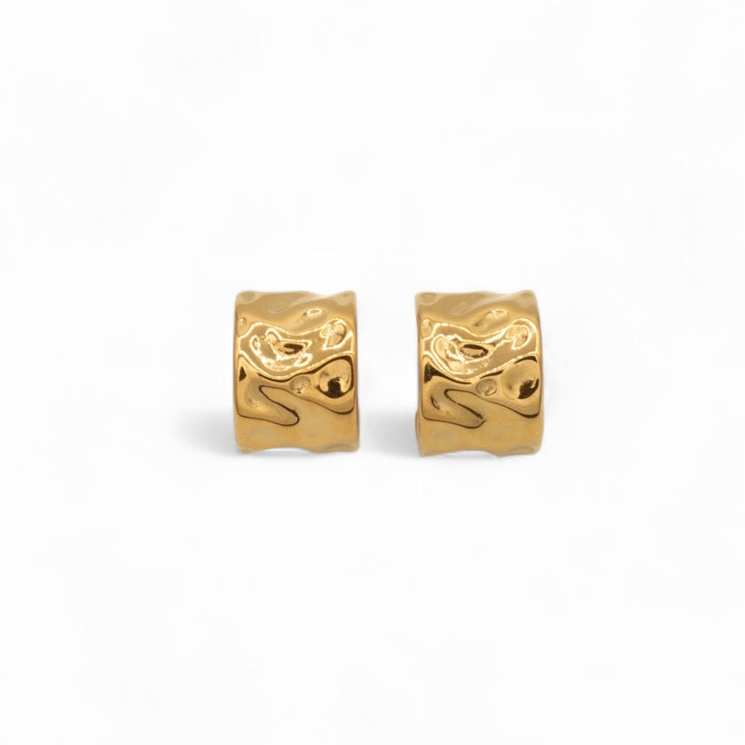 Gold plated ripple hoop earrings with wave texture — Bye Bye Baby