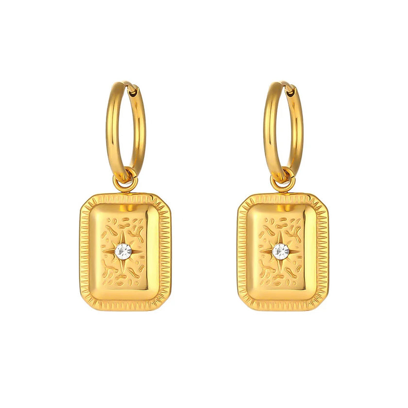 Gold plated hoop earrings with zirconia pendant — Bye Bye Baby