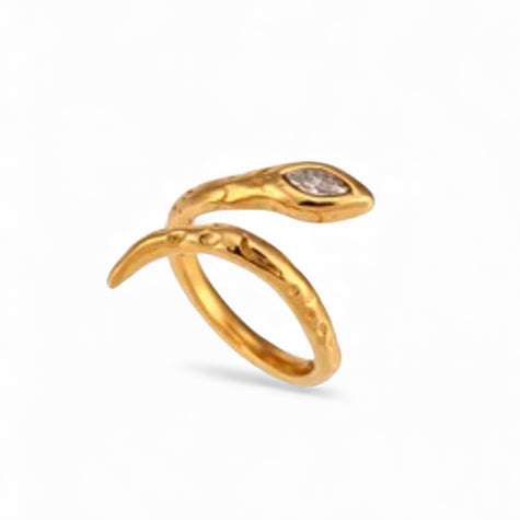 Gold plated serpent coil wrap ring with zirconia head stone — Bye Bye Baby