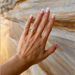 Gold plated band ring with flush freshwater pearl and water droplet etching — Bye Bye Baby