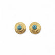 Gold plated circular stud earrings with spiral texture and turquoise centre stone — Bye Bye Baby